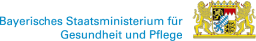 Bayerisches Staatswappen mit Schriftzug Bayerisches Staatsministerium für Gesundheit und Pflege - interner Link